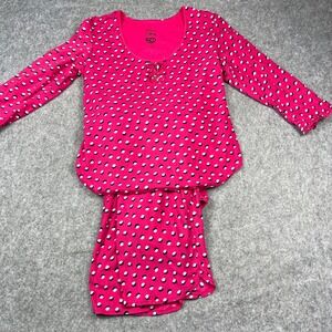 Betsey Johnson Intimates Fleece Womens Large Pink Polka Dot Pajama Set Top Pants